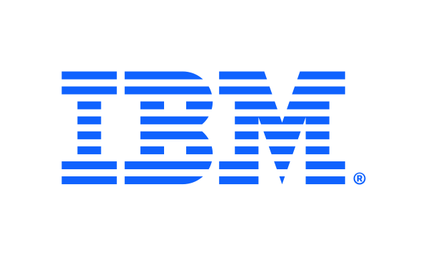 The IBM logo in blue and black, featuring bold horizontal stripes forming the letters IBM.