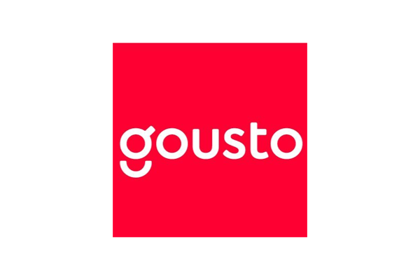 The logo of Gousto, featuring the company name in white lowercase letters on a red background.
