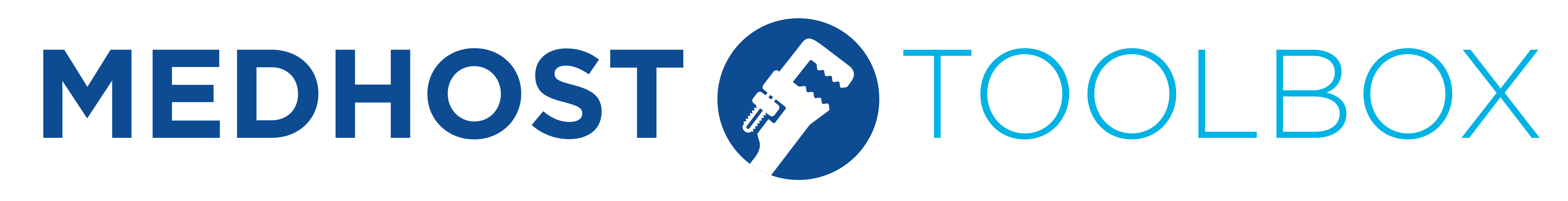 Logo for MEDHOST Toolbox featuring bold blue text and a circular icon with a white wrench on a blue background.