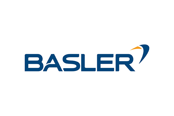 The official logo of Basler, featuring the company name in blue text with a stylized graphic element.
