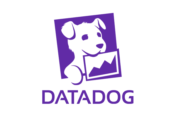 The Datadog logo featuring a stylized dog holding a chart with an upward trend, in purple, with the text 'Datadog' below.