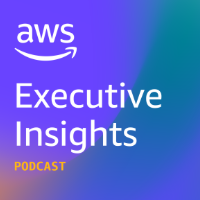 "Logo for AWS Executive Insights Podcast with a gradient blue and purple background."