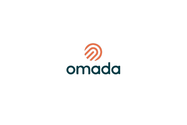 Logo for Omada, featuring a stylized orange circular icon above the word 'omada' on a white background.