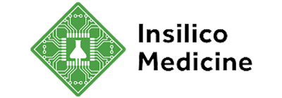 Logo for Insilico Medicine, featuring a green diamond with a circuit board pattern and a laboratory flask in the center, accompanied by the text 'Insilico Medicine'.