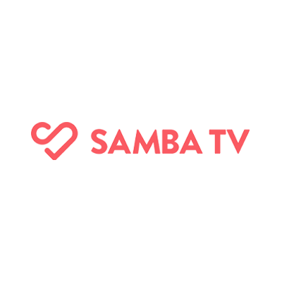 Samba TV logo in pink with a heart and text on a transparent background.