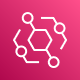 Amazon EventBridge logo icon on a pink background, featuring a white hexagonal network symbol.