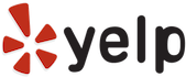Yelp logo with a transparent background, featuring the brand name and red starburst icon.