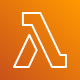 The AWS Lambda logo depicted as a white outline on an orange gradient background.