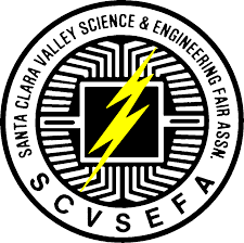 Logo of the Santa Clara Valley Science & Engineering Fair Association (SCVSEFA), featuring a circuit design with a yellow lightning bolt in the center and the organization's name around the border.