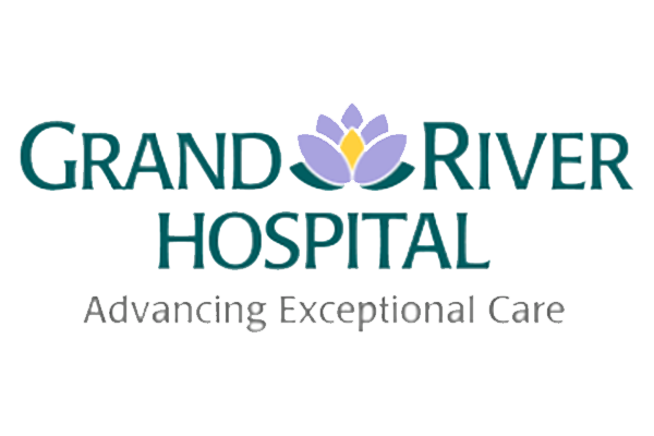 Grand River Hospital logo with a purple and yellow lotus flower and the tagline 'Advancing Exceptional Care'.