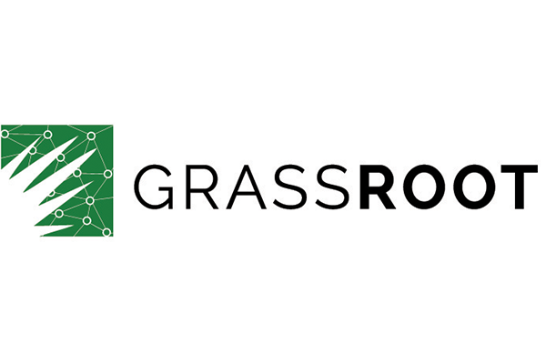 Logo with the word "GRASSROOT" and a green square featuring interconnected lines and nodes resembling a network.
