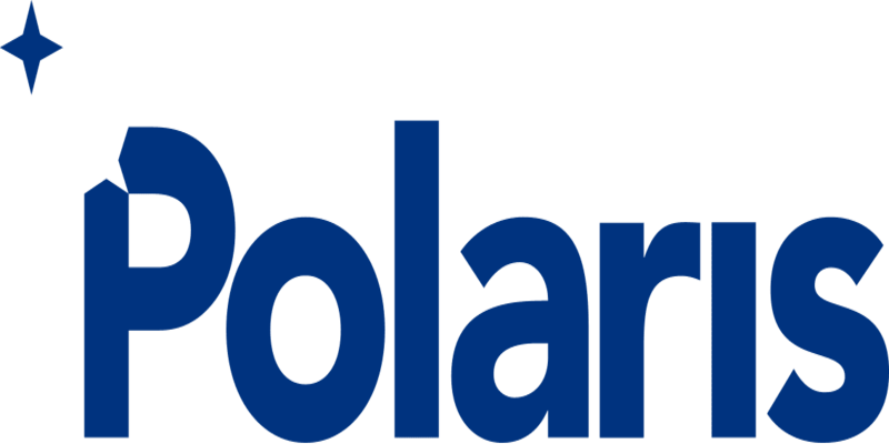 Alt-text: "Polaris logo in blue text with a small star above the letter 'P'."