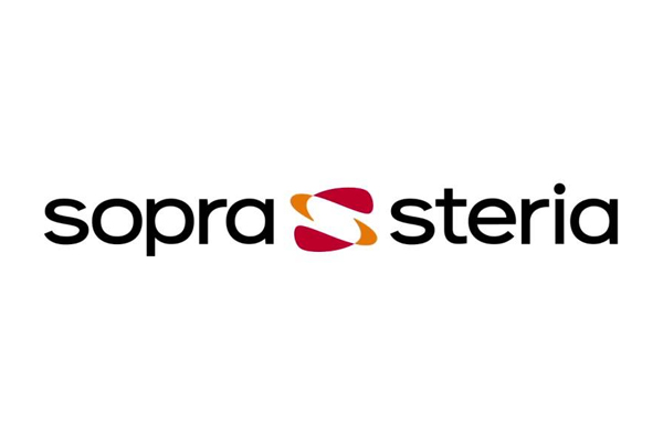 Sopra Steria company logo with stylized text and icon on a white background.