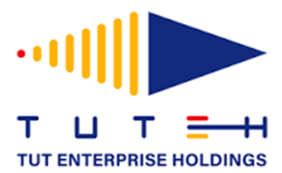 Logo of TUT Enterprise Holdings featuring a blue triangle, yellow soundwave-like lines, and text "TUT Enterprise Holdings."