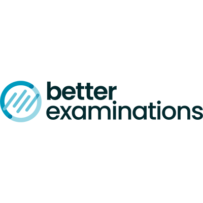 Logo for Better Examinations, featuring a stylized blue and teal graphic next to the company name.