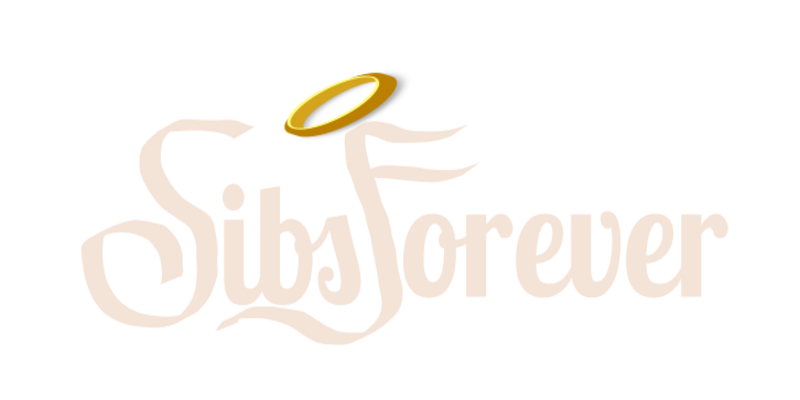 "Stylized text reading 'SibsForever' with a golden halo above the 'S'."