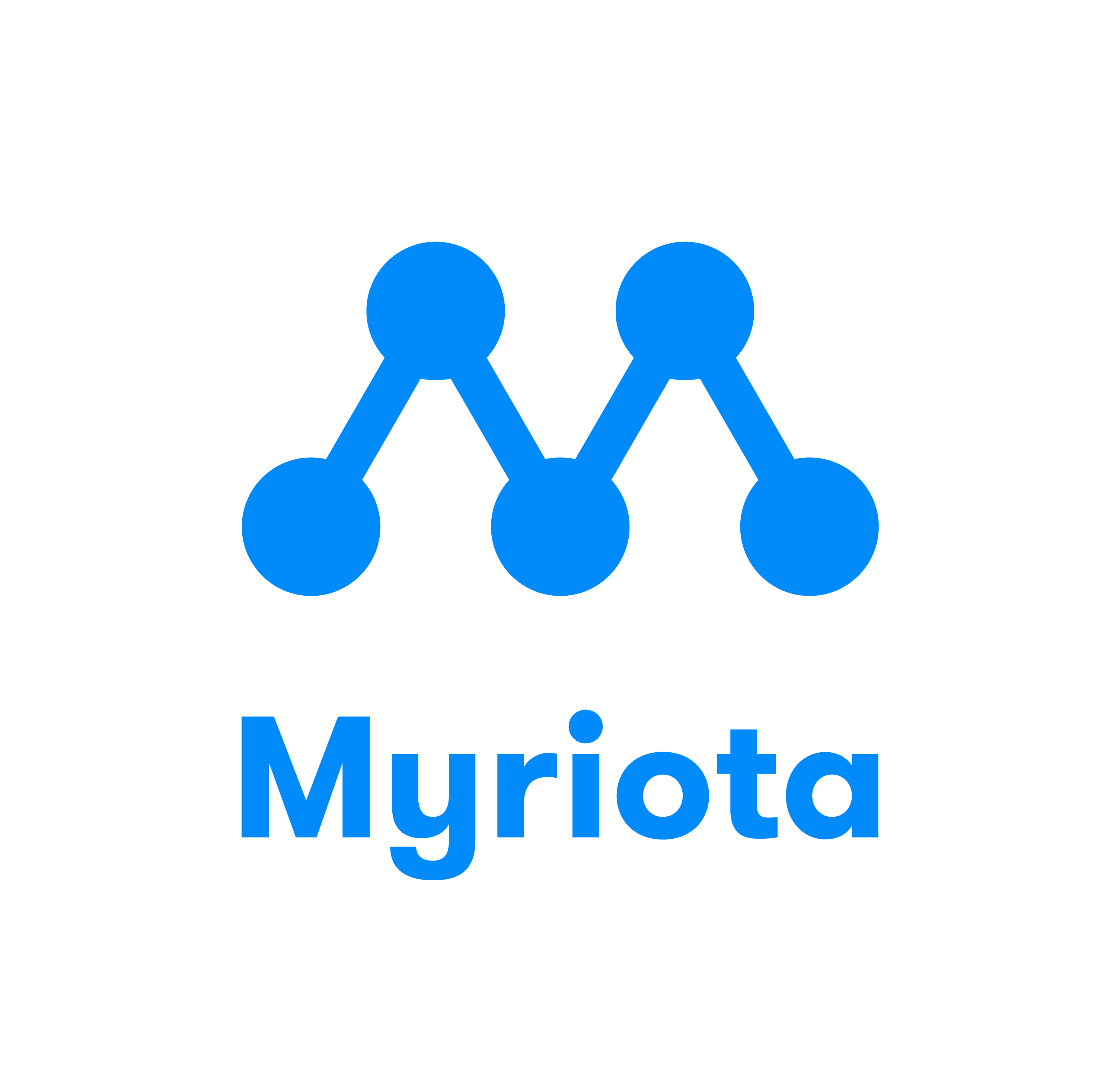 Myriota logo in blue on a white background, featuring a stylized 'M' with connected blue dots and the company name below.