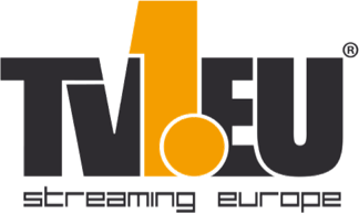 Logo for TV1.EU Streaming Europe, featuring bold text 'TV1.EU' with the '1' and dot in orange, and the tagline 'streaming europe' underneath.