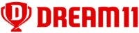 The logo of Dream11, featuring a red trophy icon and the brand name 'DREAM11' in bold red text.