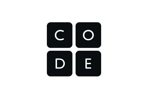 A logo consisting of four black squares arranged in a grid with the letters 'C', 'O', 'D', and 'E' in white, each letter placed in its own square, spelling 'CODE'.