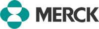 Merck biopharma company logo with distinctive turquoise and white emblem and black MERCK text.