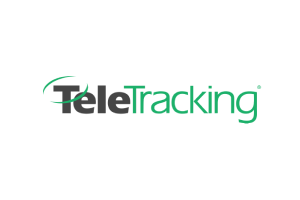 TeleTracking company logo with the word 'Tele' in gray and 'Tracking' in green, featuring a green arc above the name.