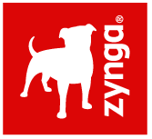 Zynga logo featuring a white dog silhouette and vertical 'Zynga' text on a red background.