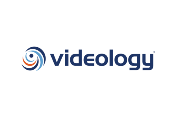 Videology company logo with stylized icon and text on a white background.