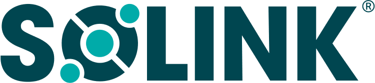 The Solink wordmark logo in full colour, print version. The logo features the text 'Solink' with a stylized 'O' and teal accents, designed for branding and print usage.