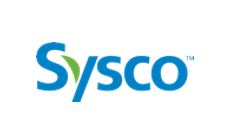 Sysco logo with blue text and a green leaf element in the 'y' letter.