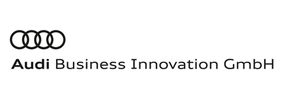 The logo of Audi Business Innovation GmbH featuring the four-ring Audi symbol and the company name.