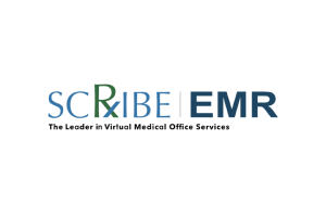 ScribeEMR Inc. company logo, displaying the text 'SCRIBE EMR' with a stylized 'Rx' incorporated into the design.