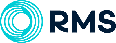 Logo for RMS featuring stylized turquoise and dark blue text.