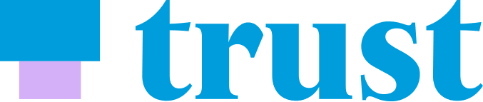 Logo of Trust Bank featuring the word 'trust' in blue with a geometric blue and purple icon.