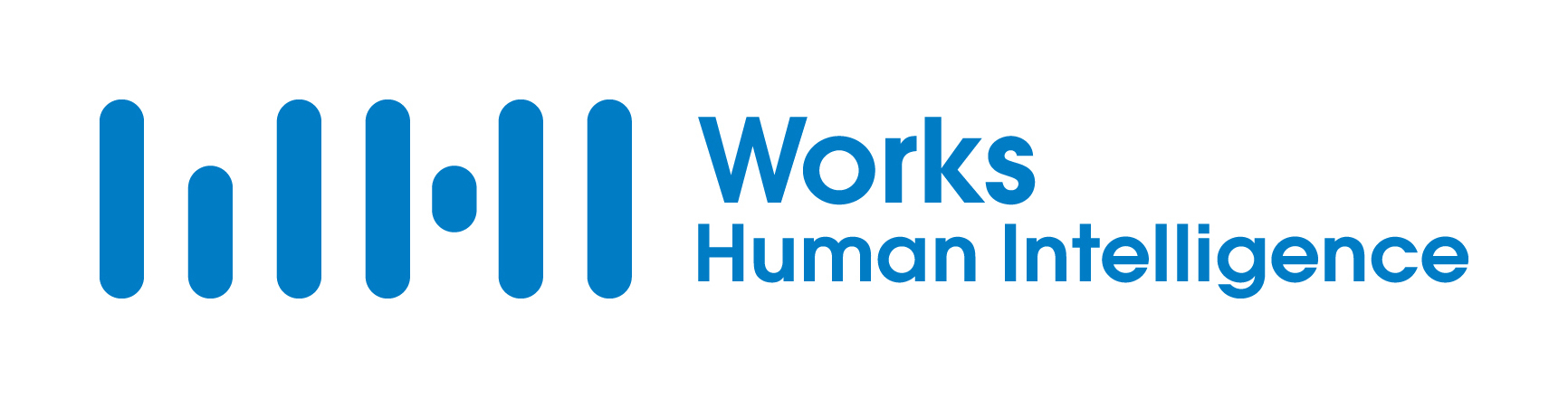 Logo for Works Human Intelligence, featuring blue stylized vertical bars and the text 'Works Human Intelligence'.