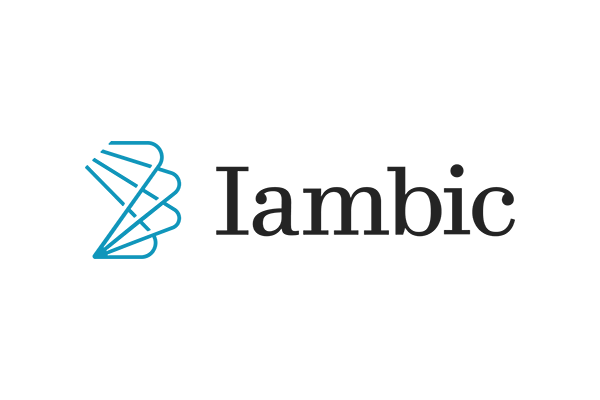 Logo for Iambic featuring a stylized geometric design and the word 'Iambic'.