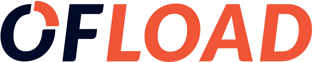Ofload company logo with stylized text in navy blue and orange.