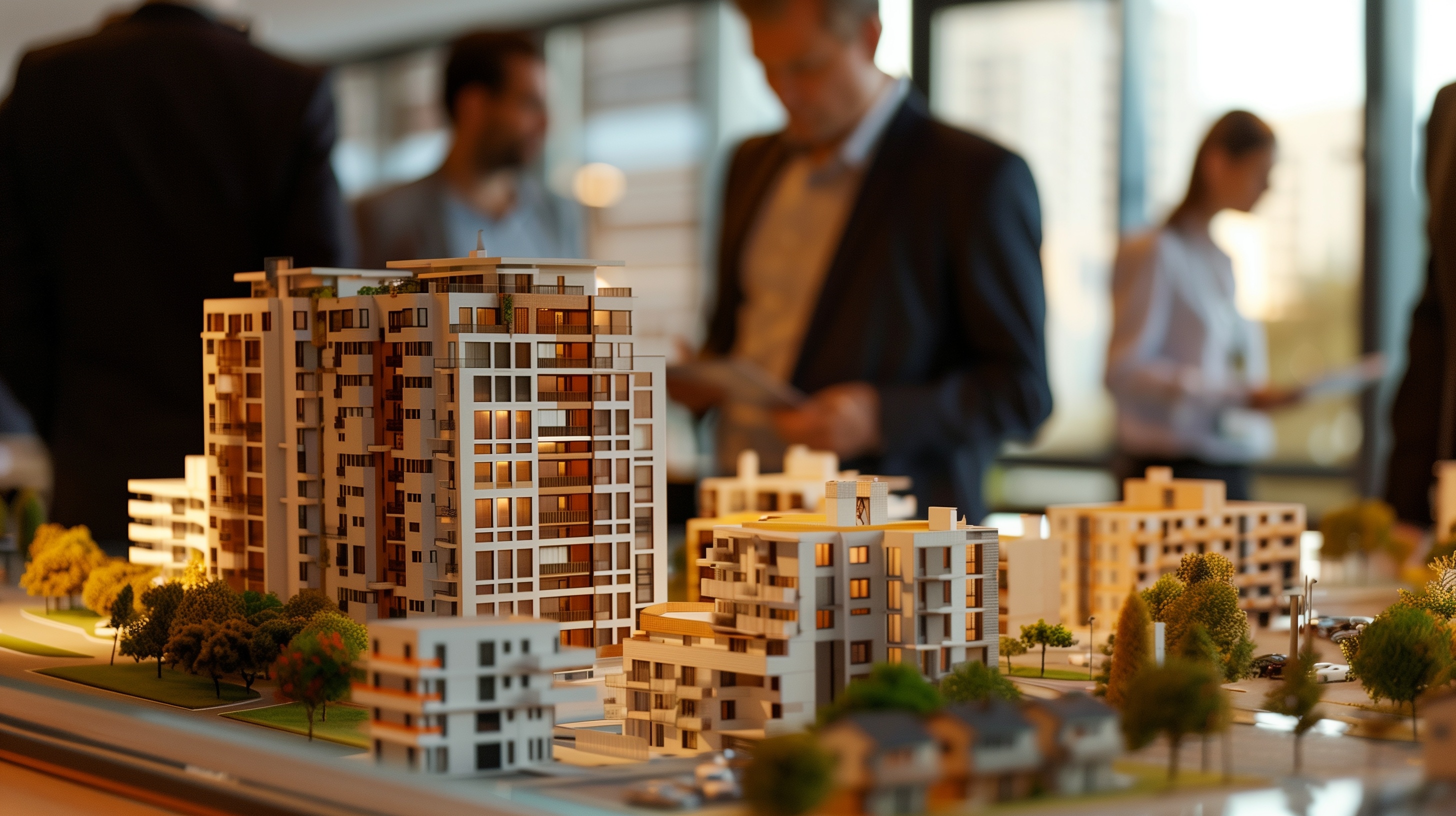 Business meetings of real estate brokers and company presidents to select a model to build a housing estate in writing and presenting to state organizations