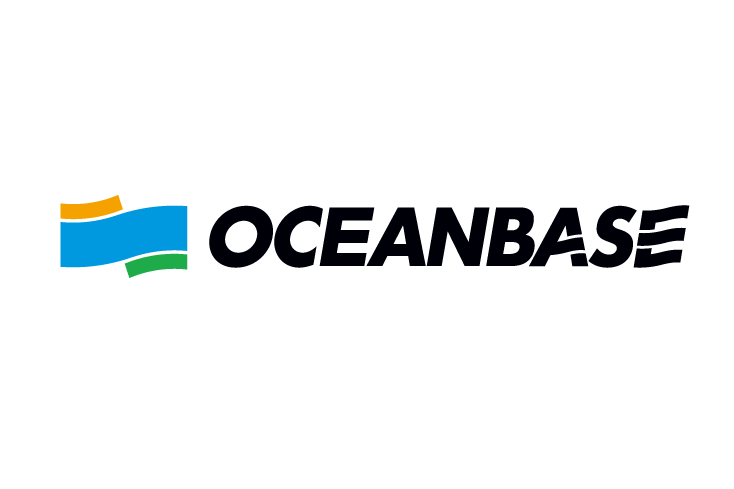 The logo for OceanBase, featuring stylized blue, green, and orange wave elements to the left of the bold text 'OCEANBASE' with wave-like accents on the final letters.
