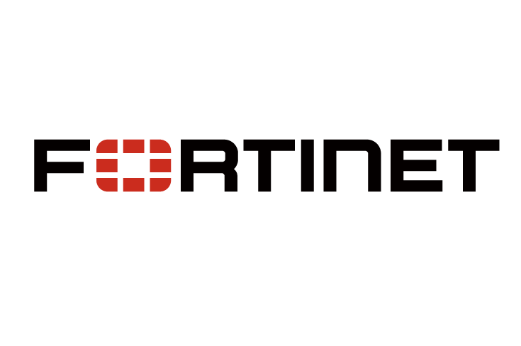 The Fortinet logo showing the company name with a stylized red shield design as part of the letter 'O', on a white background.
