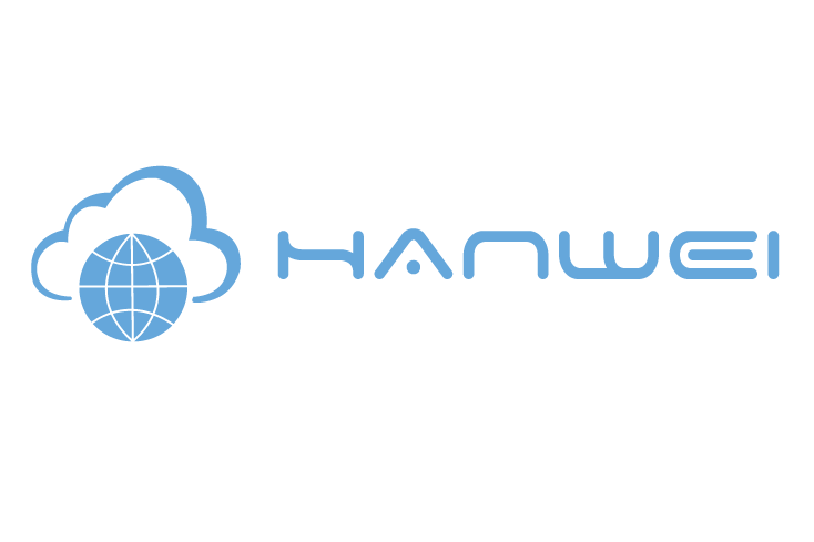 The HANWEI logo featuring a blue cloud outline surrounding a globe icon, with stylized blue 'HANWEI' text to the right. Suitable for branding or event materials related to technology or cloud services.