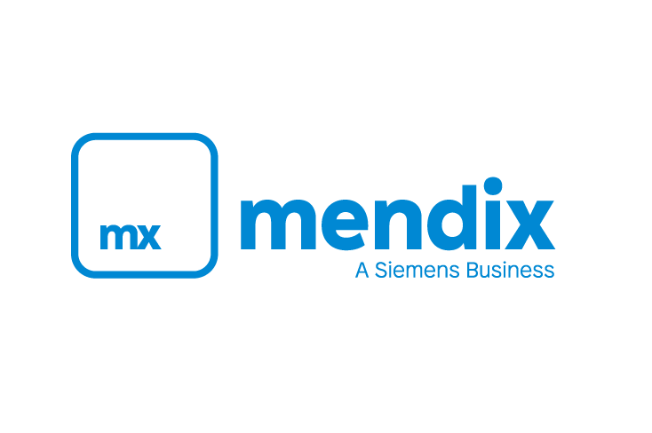Logo for Mendix, a Siemens business, featuring the text 'mx mendix' and 'A Siemens Business' in blue on a white background.