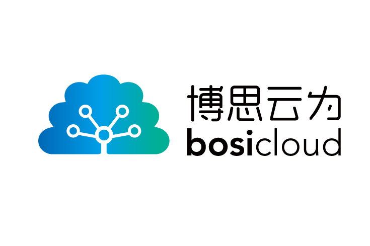 博思云为（bosi cloud）logo，包含一个带有网络节点图案的蓝绿色云朵图形和中英文品牌名称。