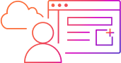 An outline icon showing a user figure, a browser window, and a cloud, representing cloud user interface or cloud-based user access.