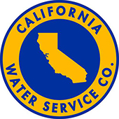 California Water Service Company logo featuring a yellow map of California on a blue circle background.
