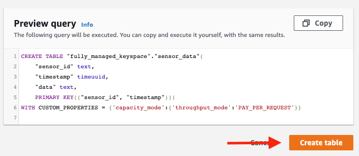 Choose "Create table" to create your table