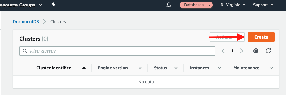 Choose "Create" to begin the database-creation wizard