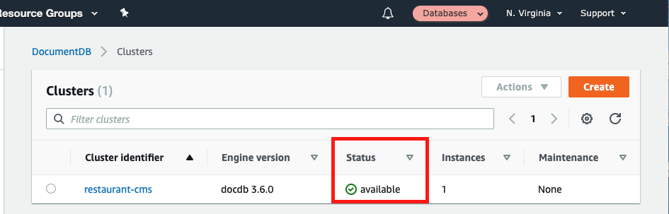 When your instance is ready, its "Status" is "available"