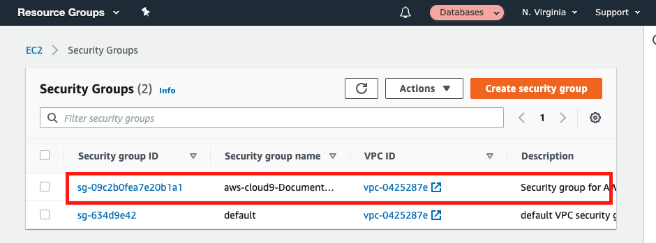 Choose the "Security group ID" to see its details