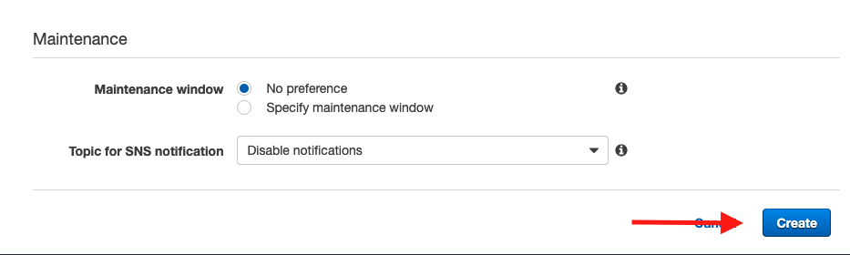 Choose "Create" to create your Redis instance